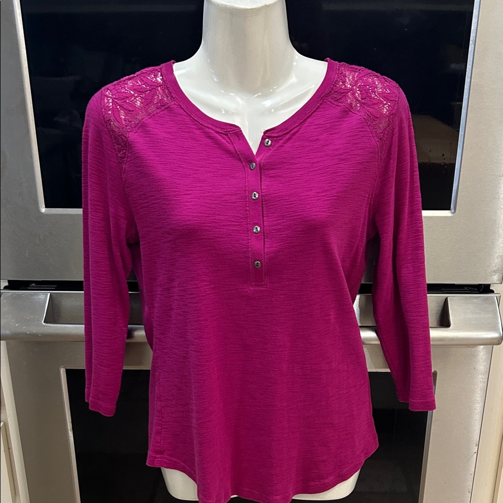 Chaps Fuchsia Lace Accent Blouse